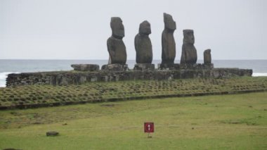 Moai, monolithic human figures carved by Rapa Nui people on Easter Island in eastern Polynesia