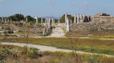 Ürdün'de antik ruins yakınındaki yürüyen turist