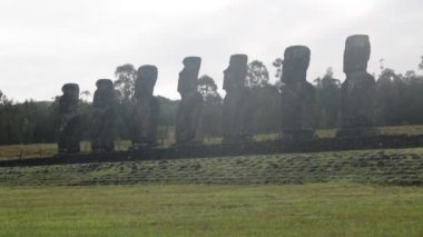 Moai, monolithic human figures carved by Rapa Nui people on Easter Island in eastern Polynesia