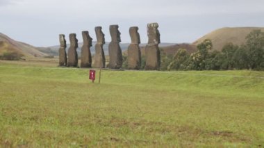 Moai, monolithic human figures carved by Rapa Nui people on Easter Island in eastern Polynesia