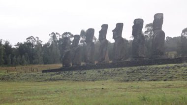 Moai, monolithic human figures carved by Rapa Nui people on Easter Island in eastern Polynesia