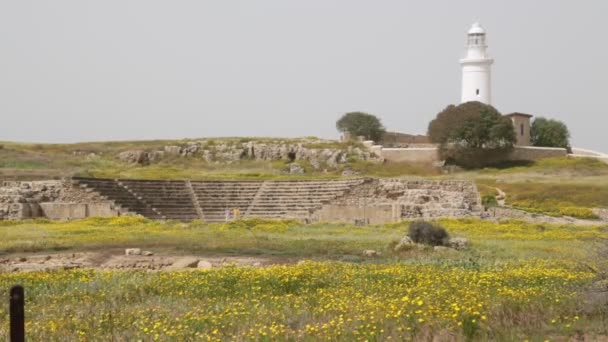 Turistas Andando Perto Ruínas Antigas Paphos Cyprus — Vídeo de Stock