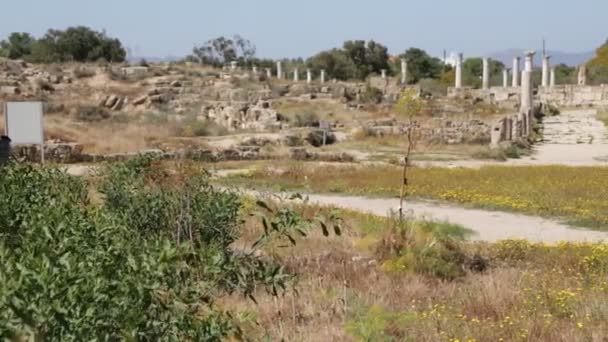Ürdün Antik Ruins Yakınındaki Yürüyen Turist — Stok video