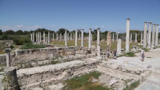 Turistas Caminando Cerca Ruinas Antiguas Jordania — Vídeo de stock