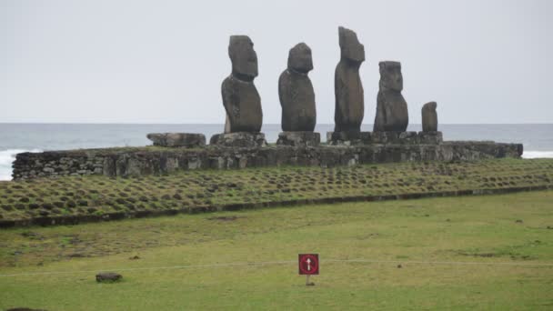 Moai Монолітних Людських Фігур Різьблених Rapa Нуї Люди Острові Пасхи — стокове відео