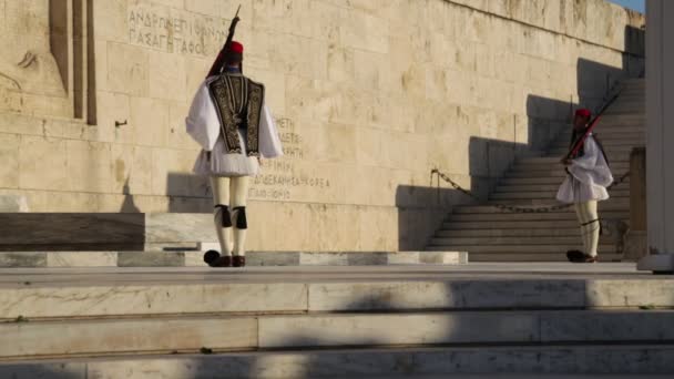 Riprese Del Cambio Cerimoniale Della Guardia Del Parlamento Atene — Video Stock