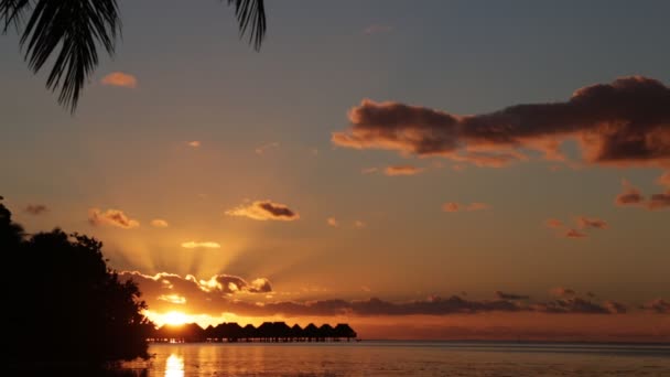 Scenic Footage Coastline Lagoon Bora Bora Sunset — Stock Video