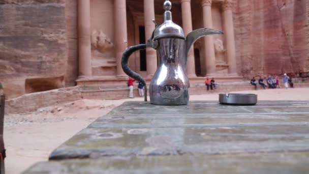Koffie Asbak Tafel Antieke Site Van Petra Jordanië — Stockvideo