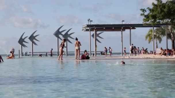 Australië Crains Mensen Het Zwembad Buurt Van Oceaan — Stockvideo