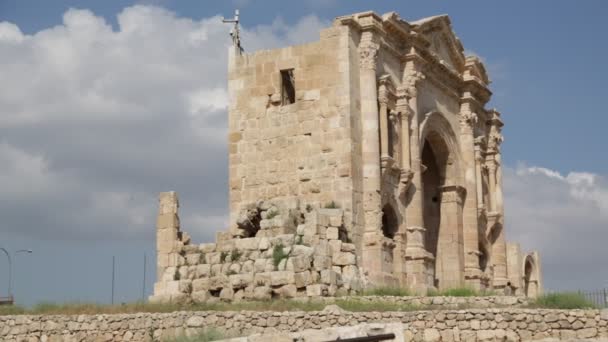 Toeristen Lopen Buurt Van Antieke Site Van Jerash Jordan — Stockvideo