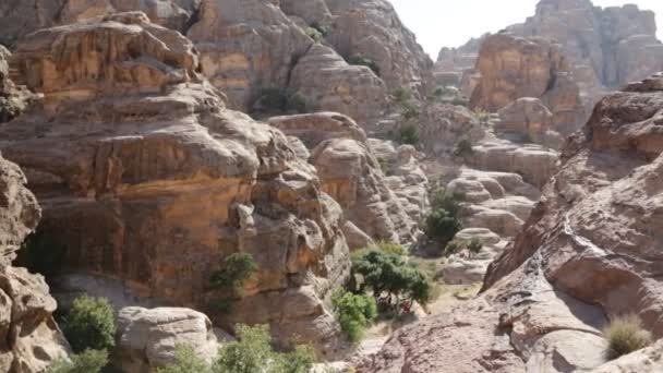 人们走在约旦的岩石和古董佩特拉附近 — 图库视频影像