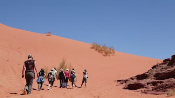 Pessoas Andando Deserto Dia Quente — Vídeo de Stock