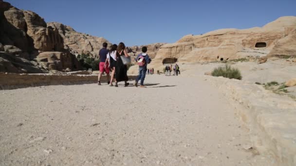 Personas Caminando Cerca Sitio Antiguo Petra Jordania — Vídeos de Stock