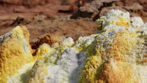 Nahaufnahmen Von Vulkanischem Schwefelgestein Vulkanischer Vertiefung Von Dallol Äthiopien Afrika — Stockvideo