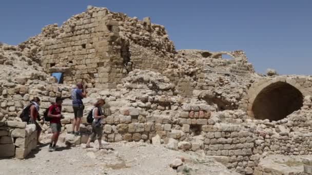 Mensen Lopen Buurt Van Antieke Kasteel Jordanië — Stockvideo