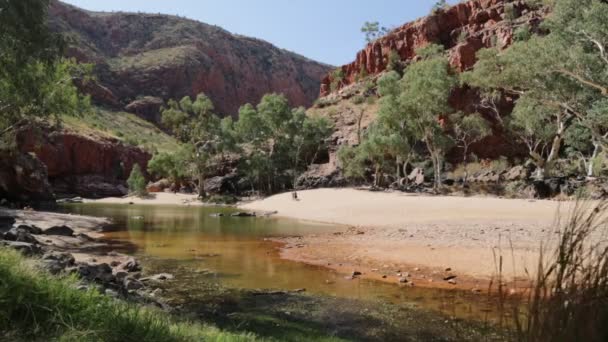 Personer Som Går Nära Canyon River — Stockvideo