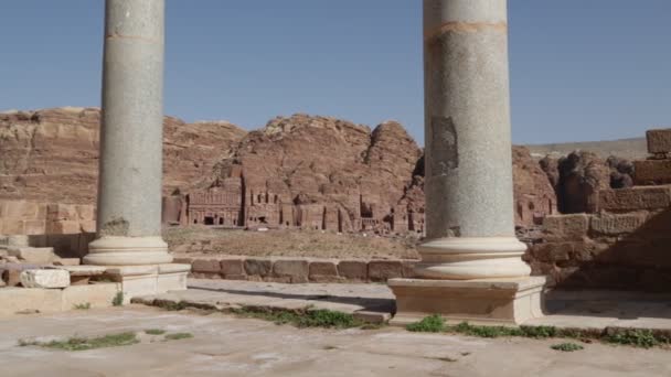 Vista Dos Monumentos Das Ruínas Igreja Antiga Petra Jordânia — Vídeo de Stock