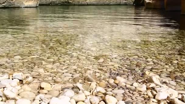 Διαφανή Κυμαινόμενο Νερό Και Πέτρες Στο Ποτάμι Ομάν — Αρχείο Βίντεο