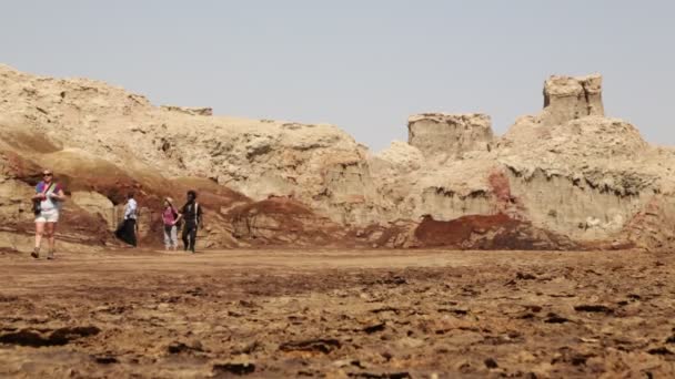 Vista Panorámica Personas Identificadas Caminando Danakil — Vídeos de Stock