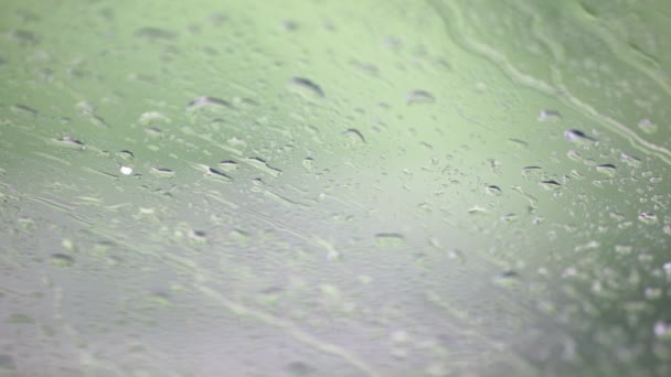 Nahaufnahmen Von Wassertropfen Auf Fensterscheiben Mit Verschwommenem Hintergrund — Stockvideo
