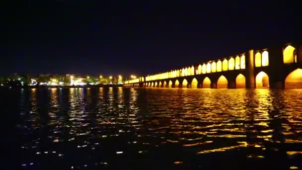 Старый Мост Освещением Ночное Время Иране — стоковое видео
