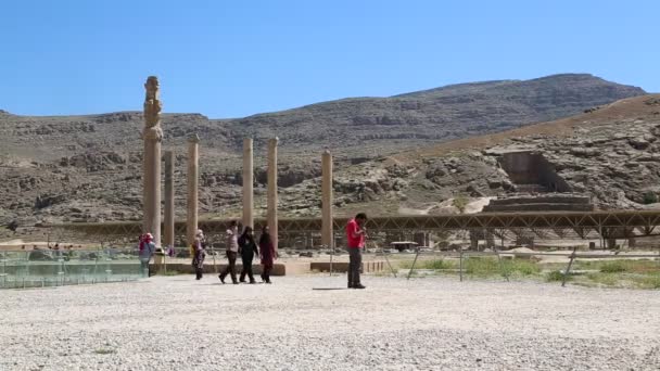 Τουρίστες Στην Περσέπολη Παλιά Ερείπια Μνημεία Ιστορικά Προορισμού Στο Ιράν — Αρχείο Βίντεο