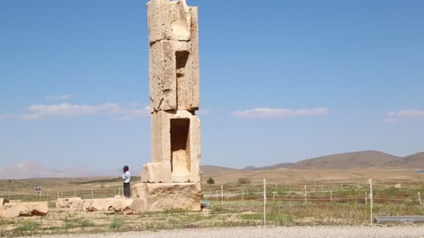 Riprese Turisti Nel Vecchio Tempio Pasargad Iran — Video Stock