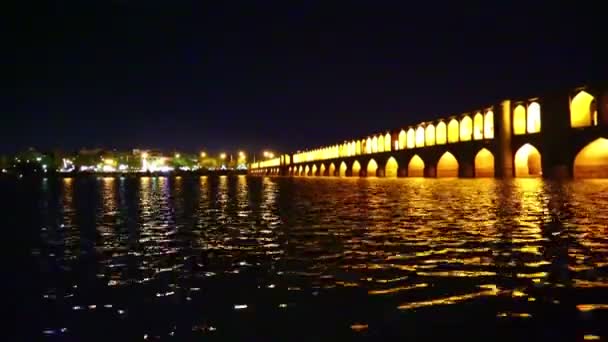 Vecchio Ponte Con Illuminazione Notturna Iran — Video Stock