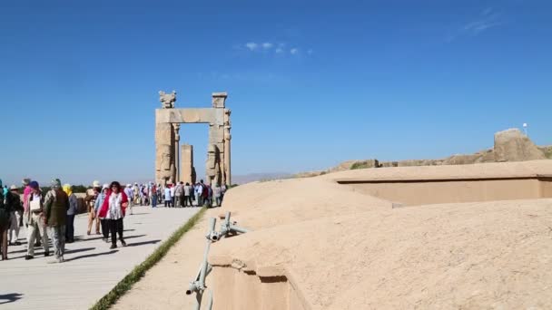 Turistas Persépolis Ruínas Antigas Monumentos Destino Histórico Irã — Vídeo de Stock