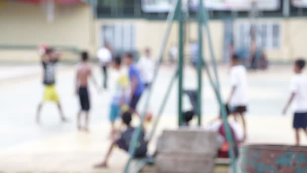 Footage Adorable Little Kids Playing Basketball Street — Stock Video