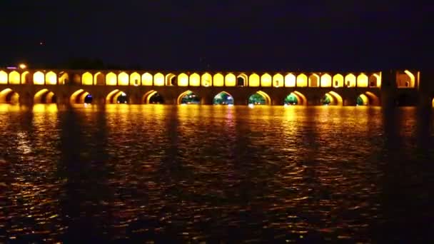 Alte Brücke Mit Beleuchtung Bei Nacht Iran — Stockvideo