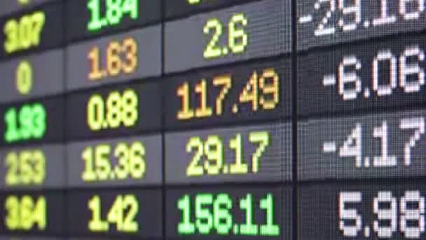 な数字と証券取引所の電子基板のクローズ アップ映像 — ストック動画
