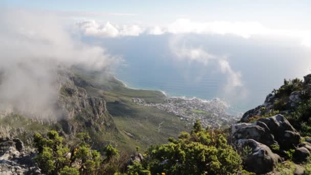 Luchtfoto Beelden Van Skyline Van Stad Van Kaapstad Van Tafelberg — Stockvideo