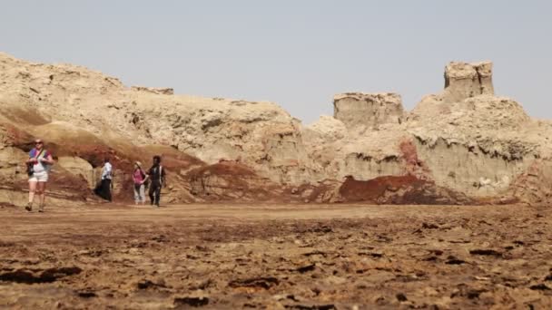 Etiyopya Dallol Yaklaşık Aralık 2017 Volkanik Depresyon Yürüyüş Tanımlanamayan Kişi — Stok video