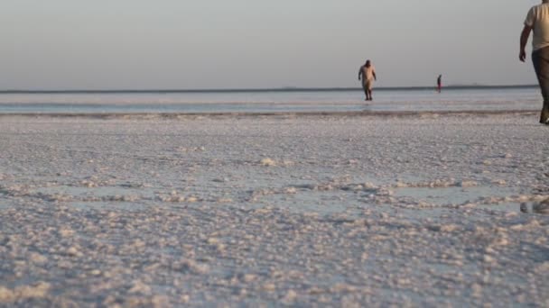 Gente Caminando Orilla Del Lago Salado — Vídeo de stock
