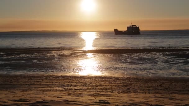 日没時にオーストラリアの海に浮かぶボート — ストック動画