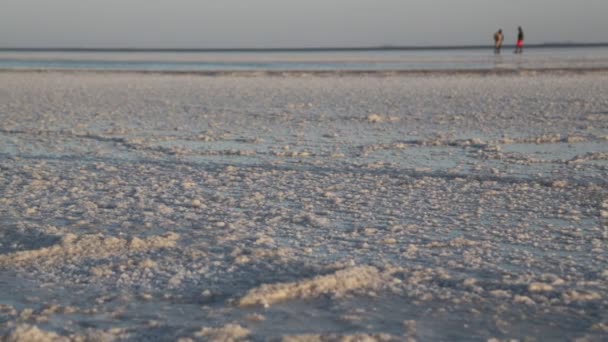 Tuz Gölü Sahilinde Yürüyüş Insanlar — Stok video