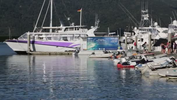 Pier Och Båtar Havet Fraser Island Australien — Stockvideo