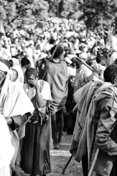 Lalibela 에티오피아 2018 Genna Celebratio의 군중에 불명된 사람들 — 스톡 사진