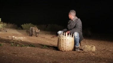 kimliği belirsiz turist gece çölde sırtlan besleme