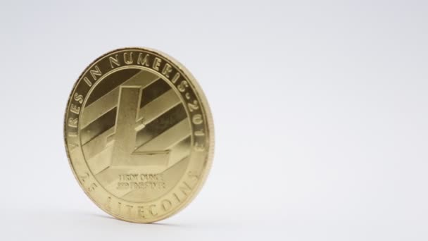 Primer Plano Las Imágenes Moneda Movimiento Con Símbolo Litecoin Blanco — Vídeos de Stock