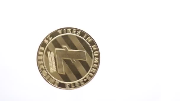 Widok Góry Materiał Wirujących Litecoin Moneta Białym Tle — Wideo stockowe