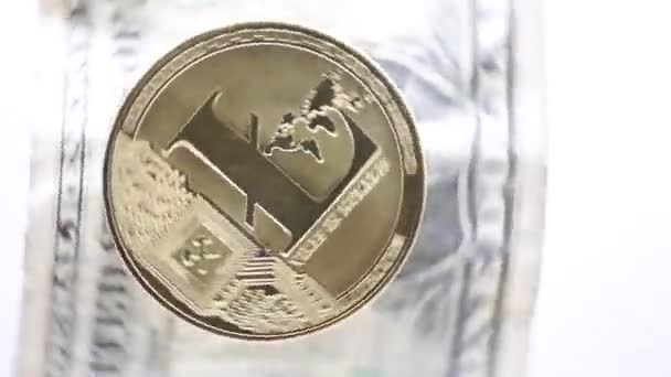 Images Vue Dessus Pièce Litecoin Tournante Sur Billet Dollar Froissé — Video