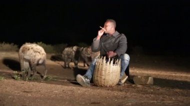 kimliği belirsiz turist gece çölde sırtlan besleme