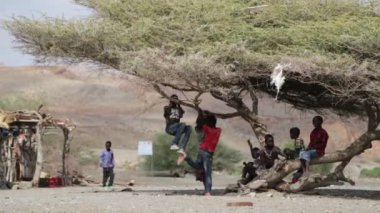 Etiyopya, Danakil-Circa Ocak 2018-tanımlanamayan çocuklar doğada oyun