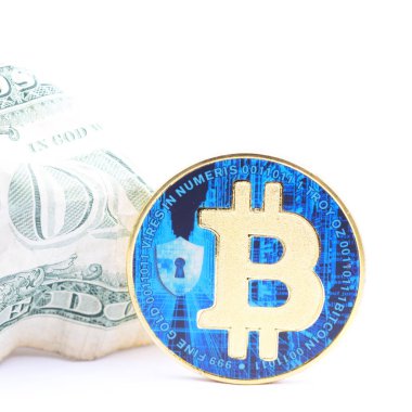 buruşuk Doları para ve kavramı sorun ve futur gibi farklı bitcoin arka plan bulanık