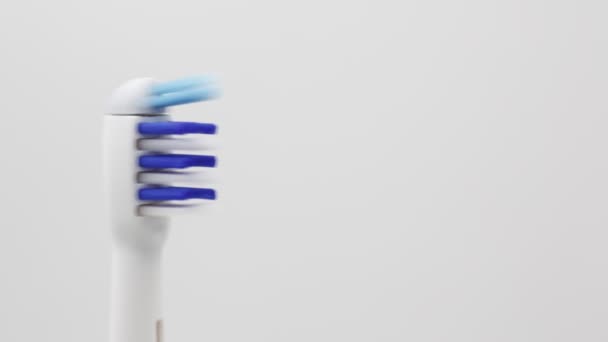 Fast Rotation Electric Toothbrush Concept Cleaning Health — Stock Video