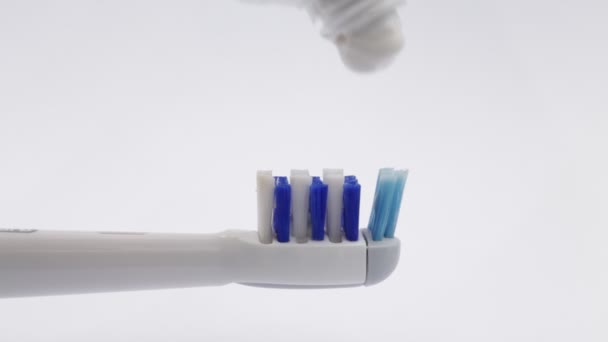 Tandpasta Elektrische Tandenborstel Concept Van Reiniging Gezondheid — Stockvideo