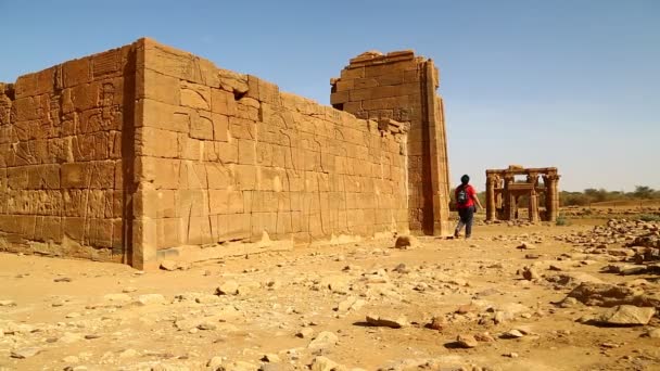 Personas Identificadas Cerca Del Antiguo Templo Los Faraones Negros Desierto — Vídeo de stock