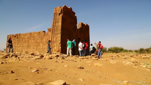 Neznámých Lidí Blízkosti Starožitný Chrám Černých Faraonů Poušti Sahara — Stock video